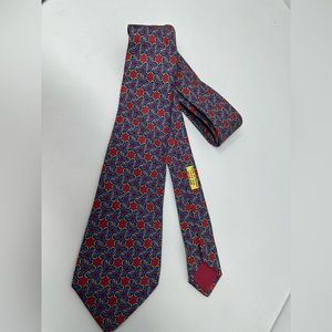 HERMES PARIS Vintage 7420 HA Red Blue Belt Print Silk Tie France